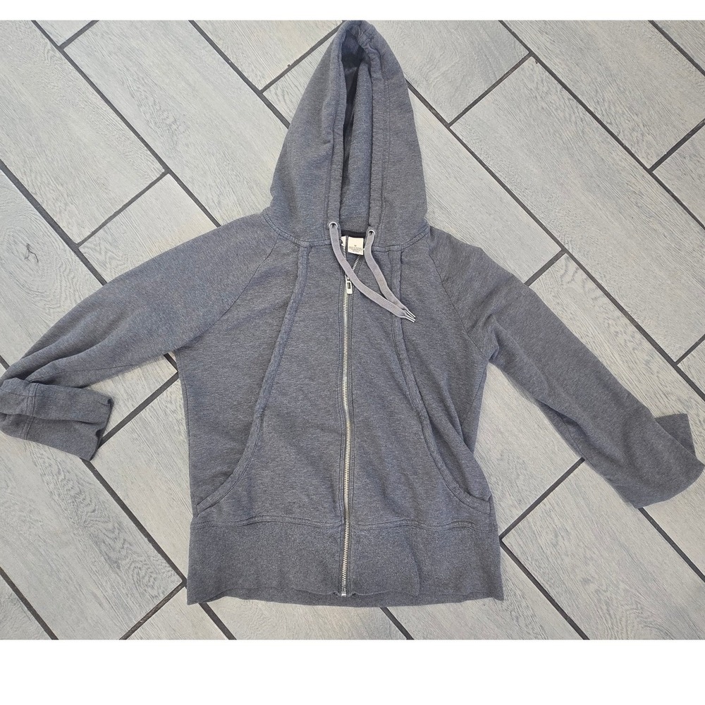 DKNY Jeans Womens Heather Gray Full Zip Hoodie Raglan Sleeve Sweatshirt Size M